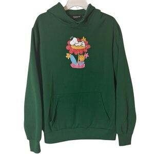 Peanuts Forest Green Hoodie Womens Sz Large Joe Cool Snoopy Floral Spring Easter